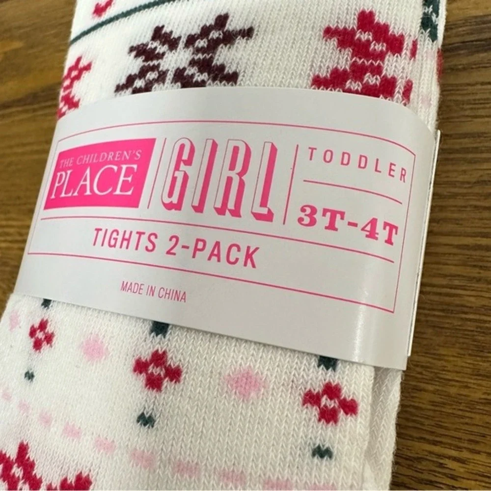 The Childrens Place Toddler Girl Tights 2 Pack Size‎ 3T 4T White Heart Fair Isle